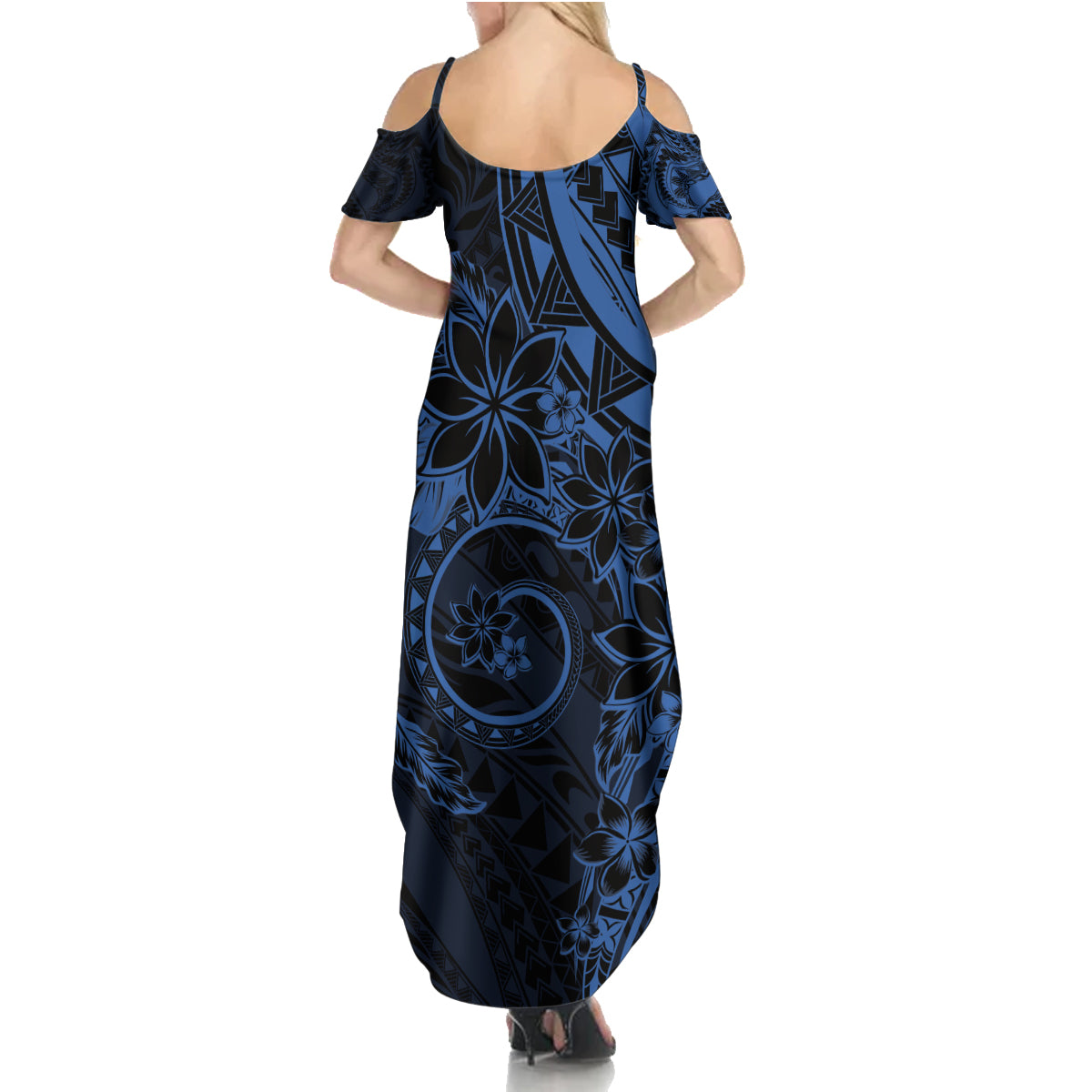 Polynesian Sunset Plumeria Summer Maxi Dress Navy Polynesian Tattoo