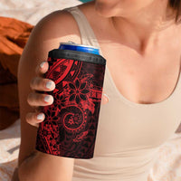 Red Polynesian Pattern With Plumeria Flowers 4 in 1 Can Cooler Tumbler