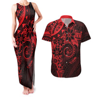 Polynesian Sunset Plumeria Couples Matching Tank Maxi Dress and Hawaiian Shirt Red Polynesian Tattoo