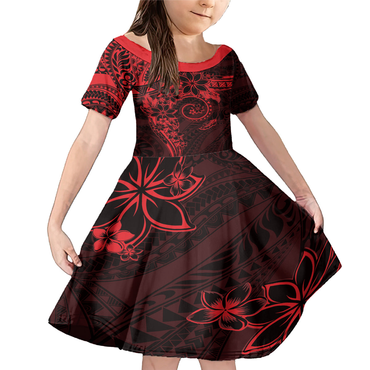 Polynesian Sunset Plumeria Family Matching Mermaid Dress and Hawaiian Shirt Red Polynesian Tattoo