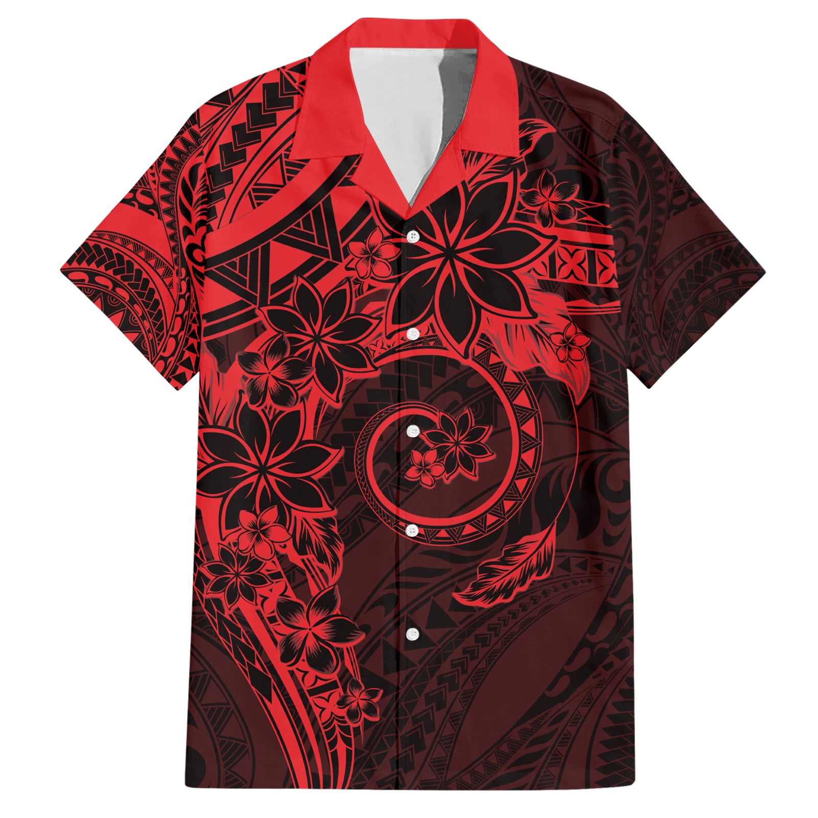 Polynesian Sunset Plumeria Hawaiian Shirt Red Polynesian Tattoo