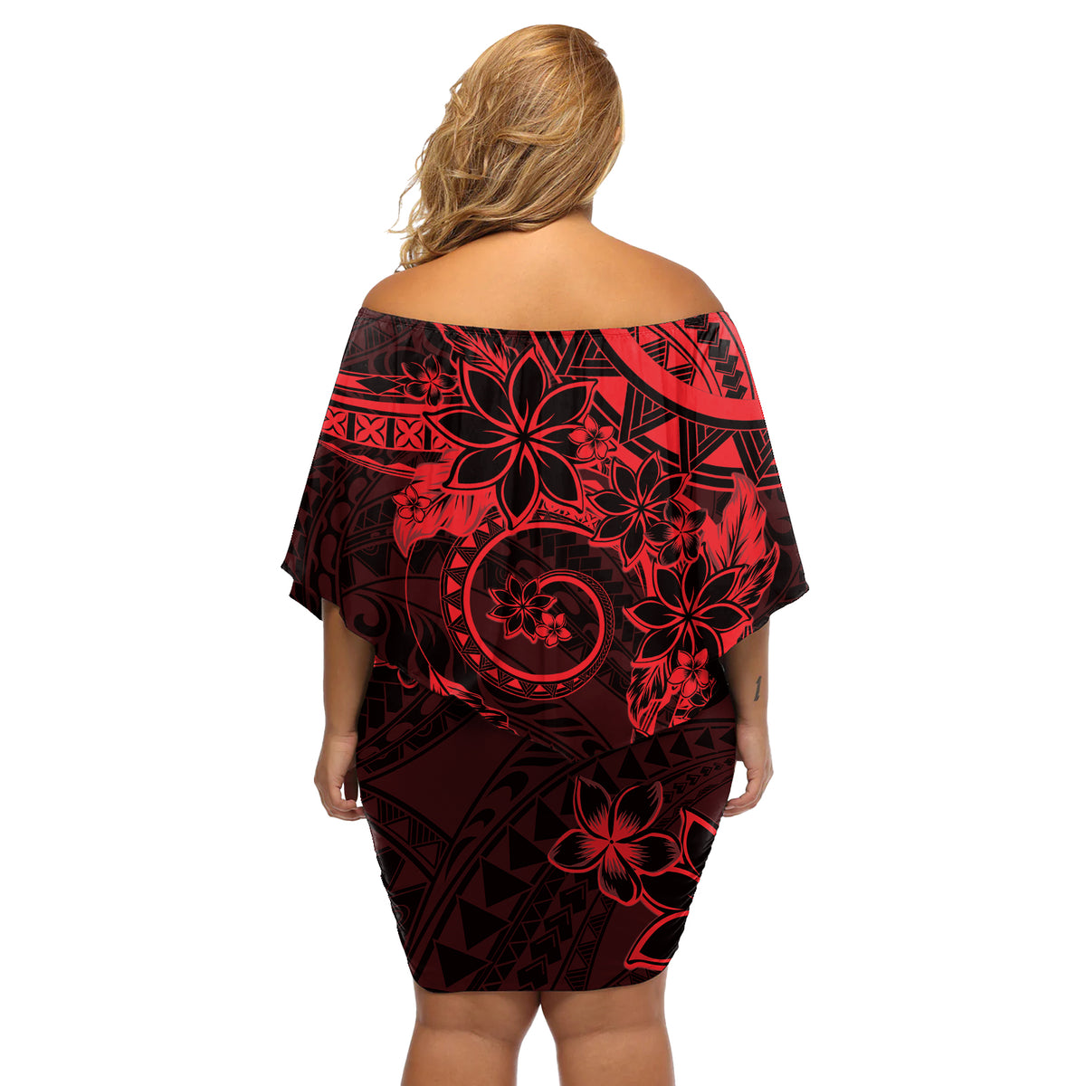 Polynesian Sunset Plumeria Off Shoulder Short Dress Red Polynesian Tattoo
