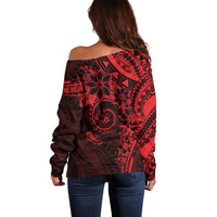 Polynesian Sunset Plumeria Off Shoulder Sweater Red Polynesian Tattoo