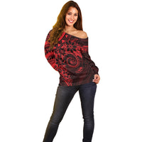 Polynesian Sunset Plumeria Off Shoulder Sweater Red Polynesian Tattoo