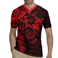 Polynesian Sunset Plumeria Rugby Jersey Red Polynesian Tattoo