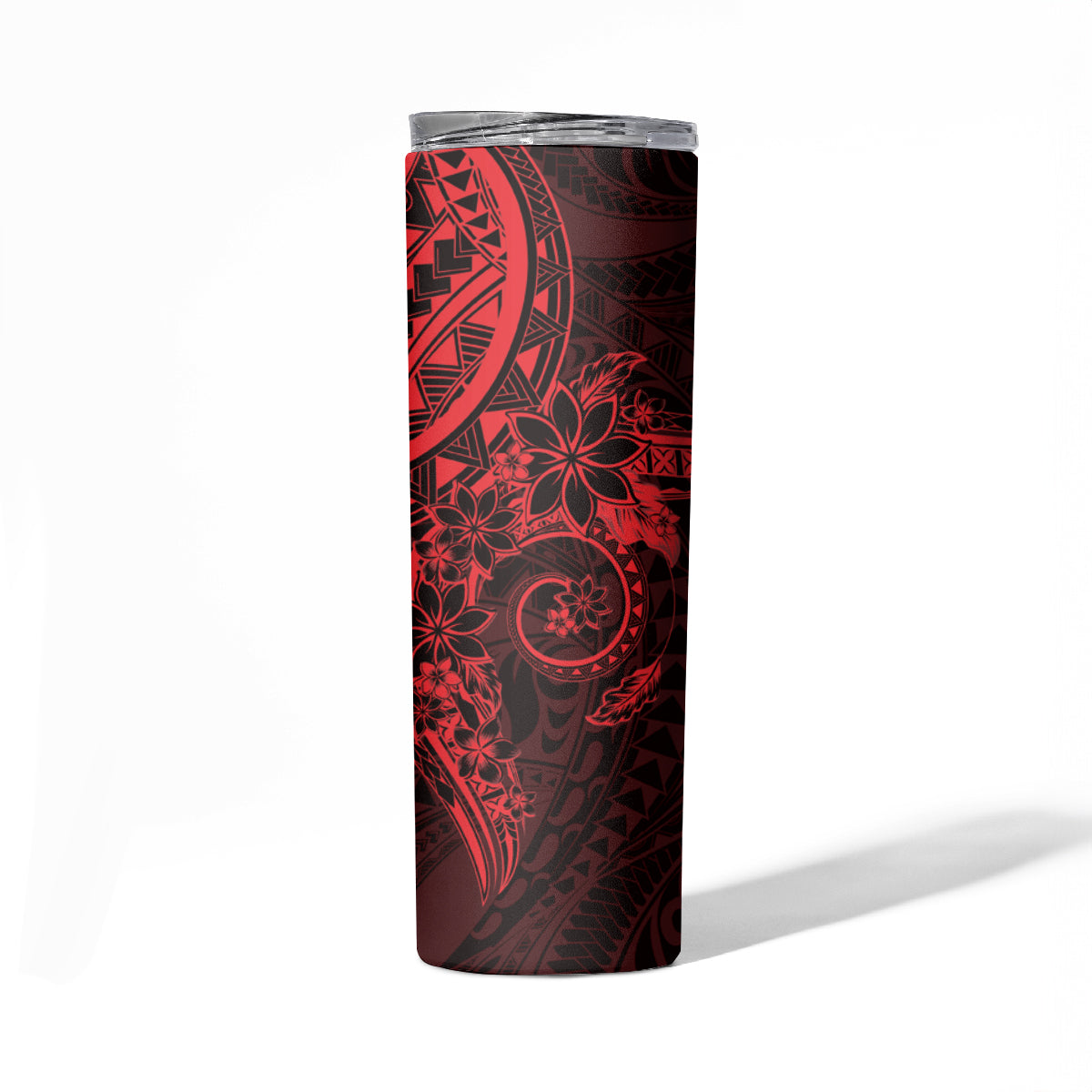 Red Polynesian Pattern With Plumeria Flowers Skinny Tumbler