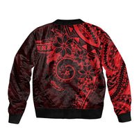 Polynesian Sunset Plumeria Sleeve Zip Bomber Jacket Red Polynesian Tattoo