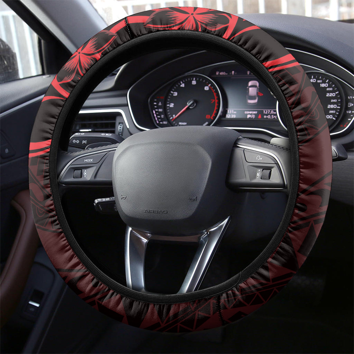 Polynesian Sunset Plumeria Steering Wheel Cover Red Polynesian Tattoo