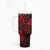 Red Polynesian Pattern With Plumeria Flowers Tumbler With Handle