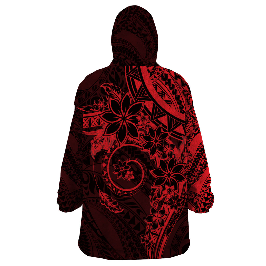 Polynesian Sunset Plumeria Wearable Blanket Hoodie Red Polynesian Tattoo