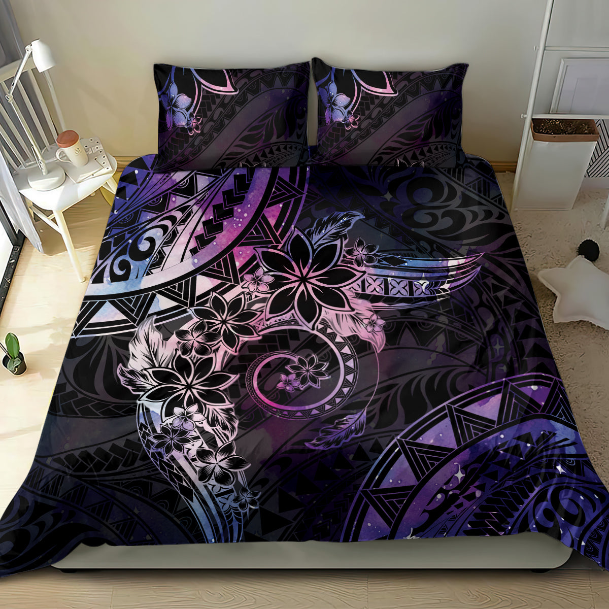 Polynesian Sunset Plumeria Bedding Set Galaxy Polynesian Tattoo