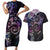 Polynesian Sunset Plumeria Couples Matching Short Sleeve Bodycon Dress and Hawaiian Shirt Galaxy Polynesian Tattoo