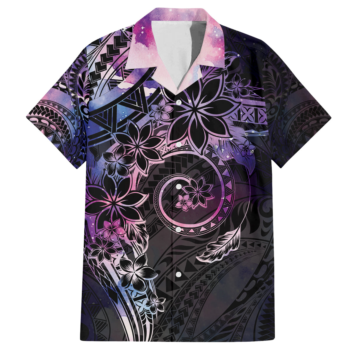 Polynesian Sunset Plumeria Family Matching Summer Maxi Dress and Hawaiian Shirt Galaxy Polynesian Tattoo LT05 Dad's Shirt - Short Sleeve Galaxy - Polynesian Pride