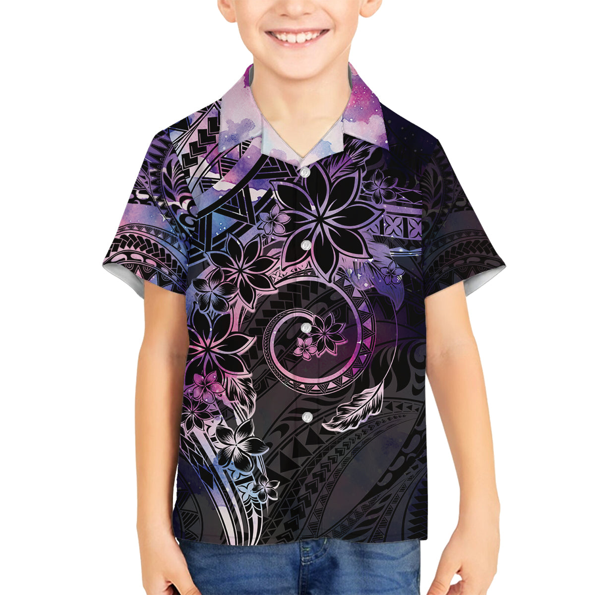 Polynesian Sunset Plumeria Family Matching Summer Maxi Dress and Hawaiian Shirt Galaxy Polynesian Tattoo LT05 Son's Shirt Galaxy - Polynesian Pride