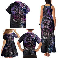 Polynesian Sunset Plumeria Family Matching Tank Maxi Dress and Hawaiian Shirt Galaxy Polynesian Tattoo