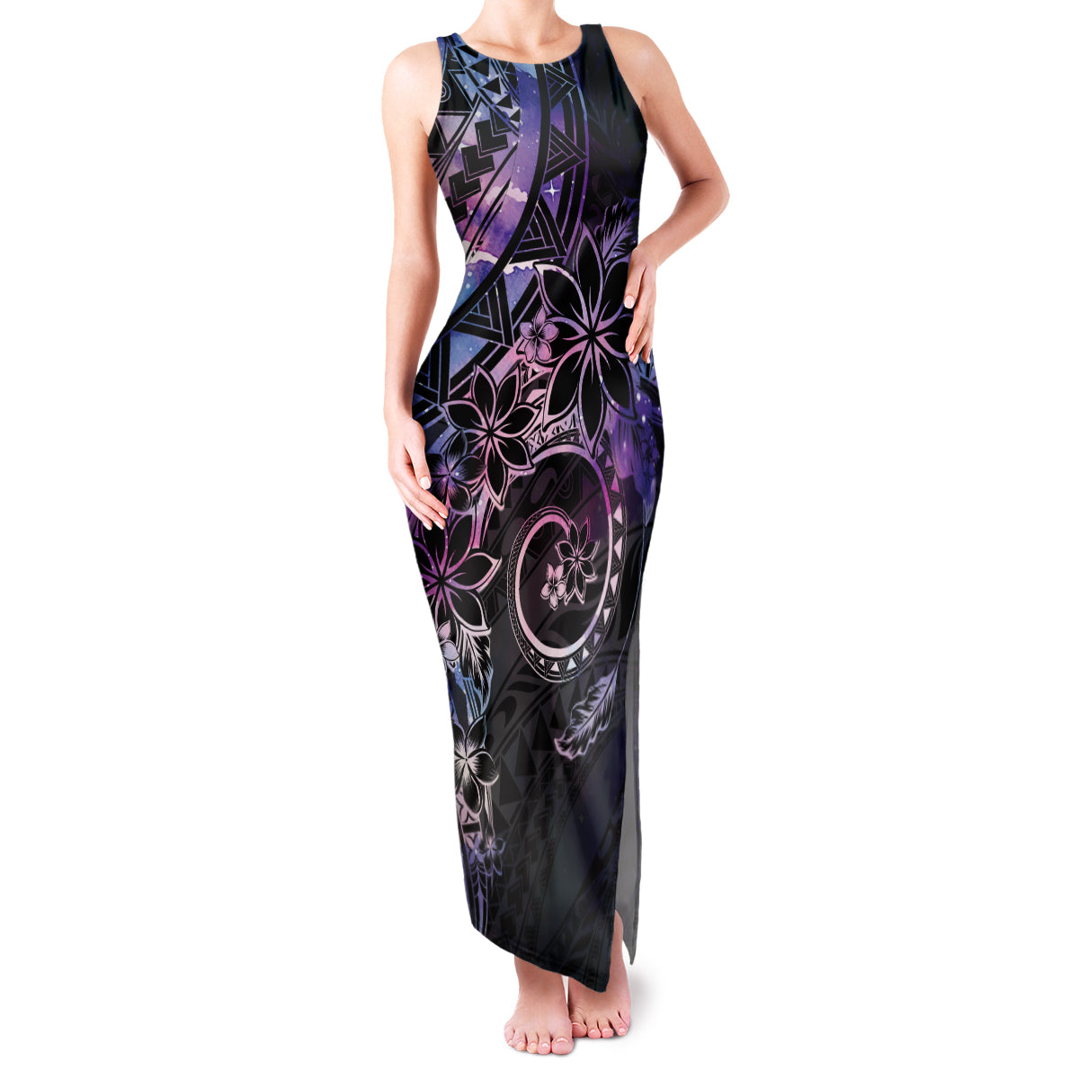 Polynesian Sunset Plumeria Family Matching Tank Maxi Dress and Hawaiian Shirt Galaxy Polynesian Tattoo