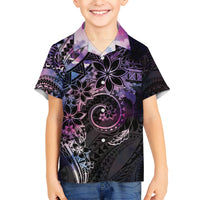 Polynesian Sunset Plumeria Kid Hawaiian Shirt Galaxy Polynesian Tattoo