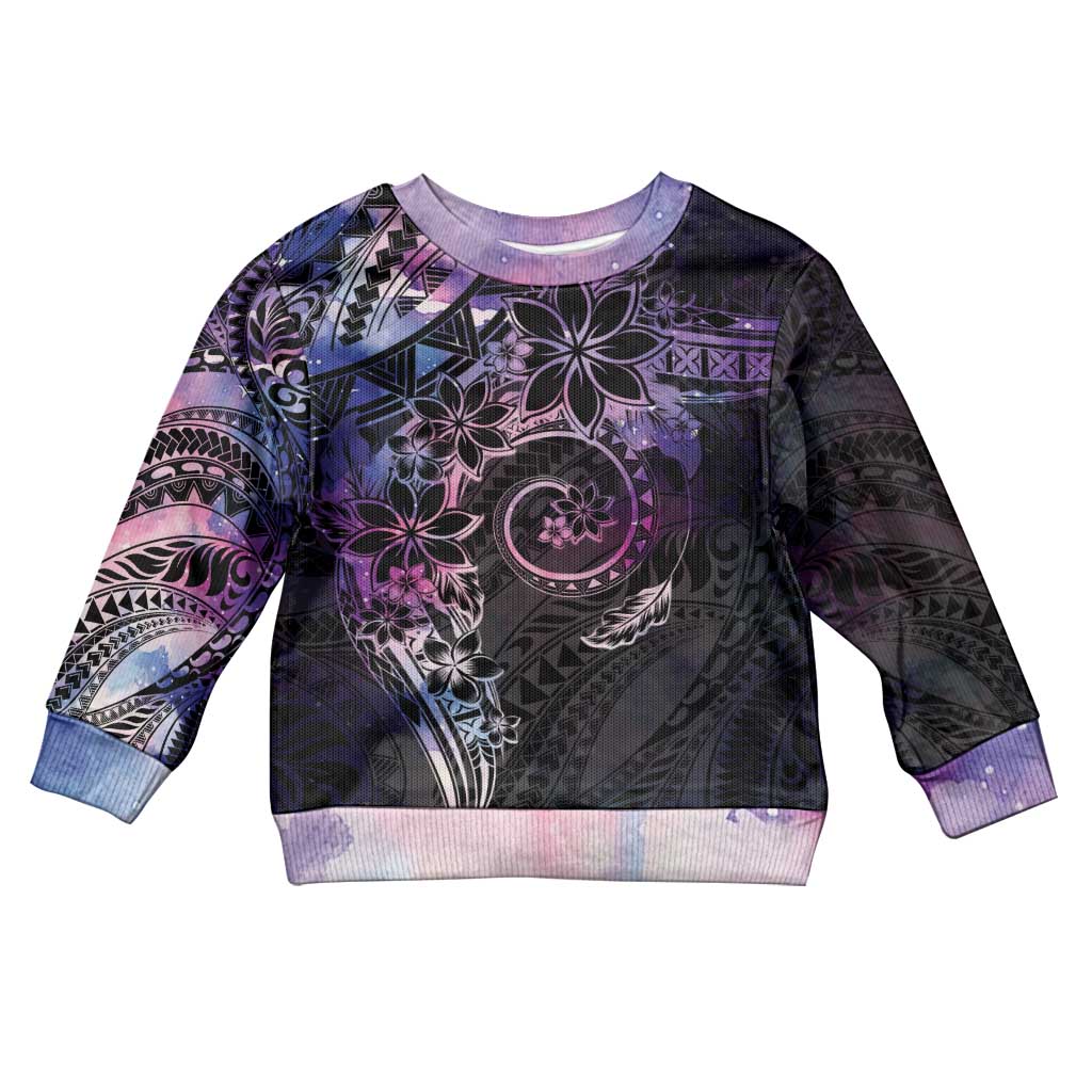 Polynesian Sunset Plumeria Kid Ugly Christmas Sweater Galaxy Polynesian Tattoo