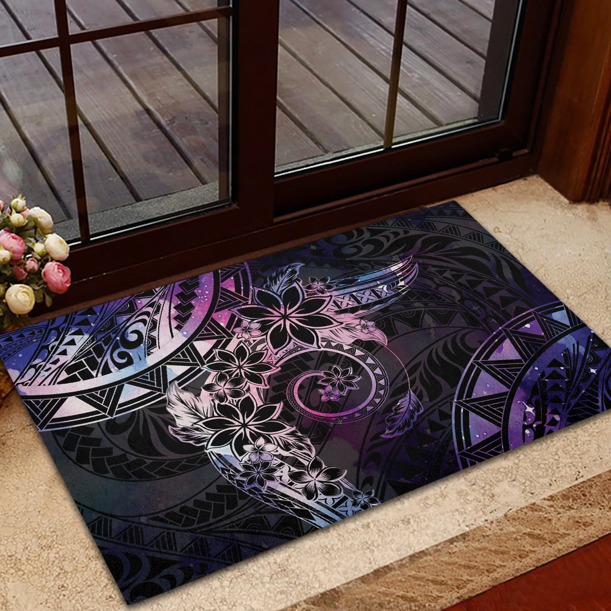 Polynesian Sunset Plumeria Rubber Doormat Galaxy Polynesian Tattoo