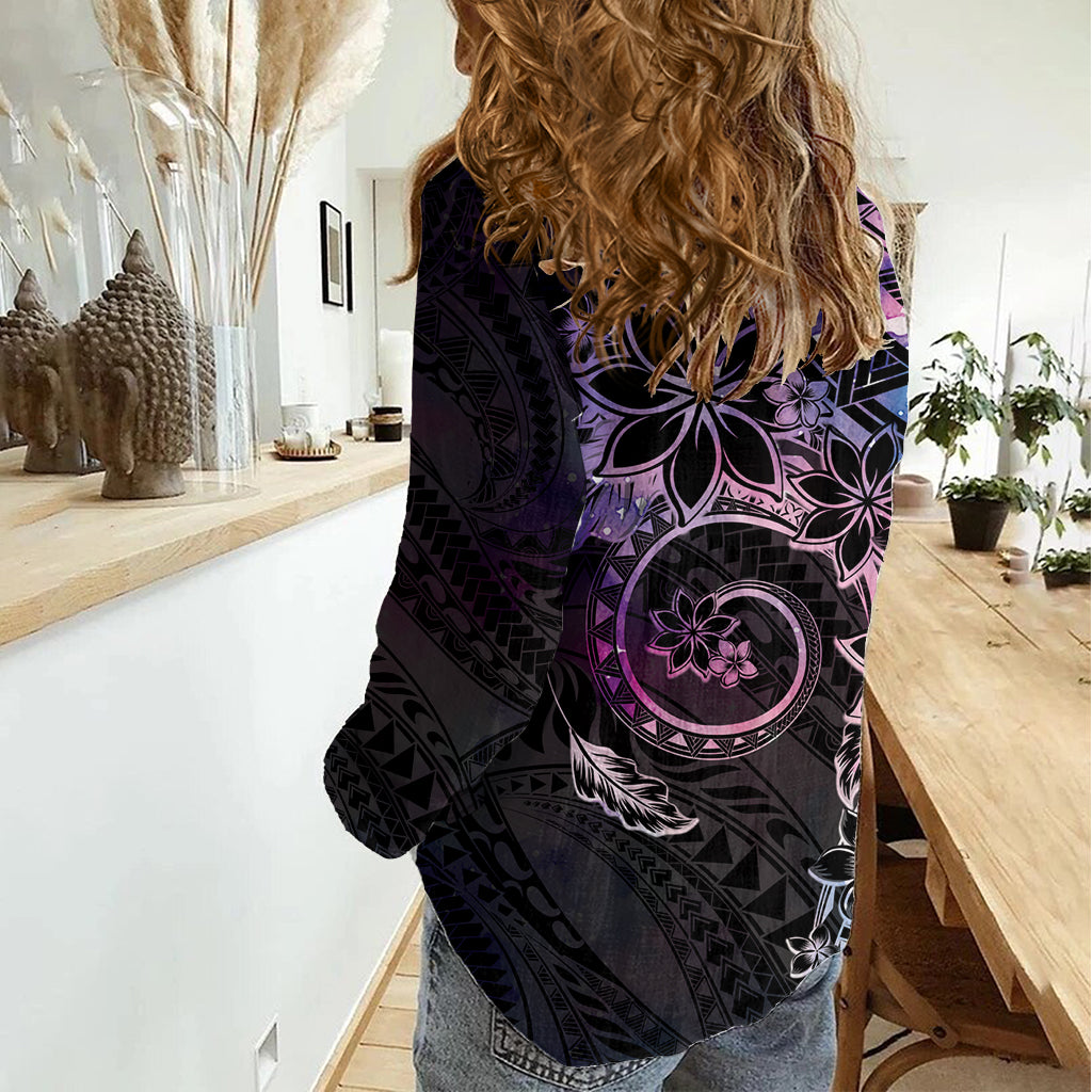Polynesian Sunset Plumeria Women Casual Shirt Galaxy Polynesian Tattoo
