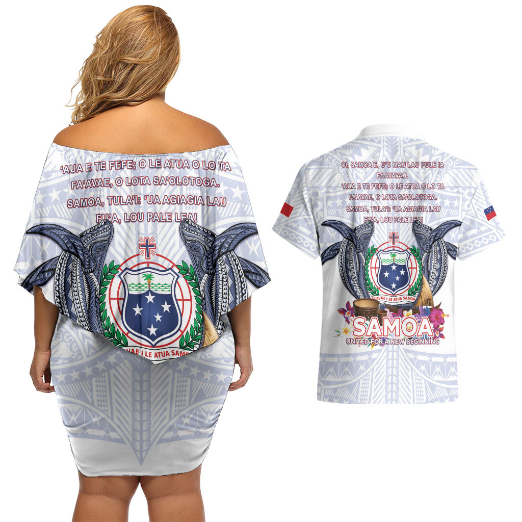 Samoa Independence Day Couples Matching Off Shoulder Short Dress and Hawaiian Shirt Samoa United For A New Beginning