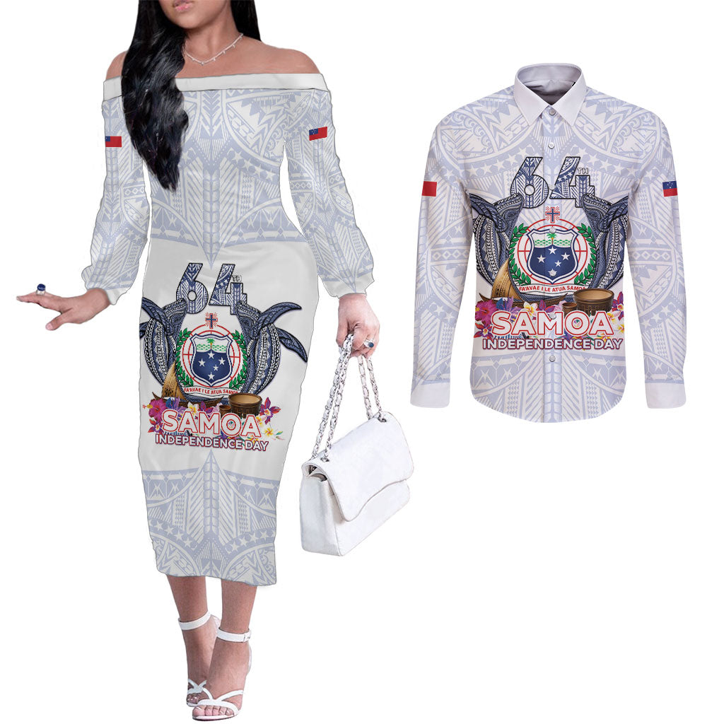 Samoa Independence Day Couples Matching Off The Shoulder Long Sleeve Dress and Long Sleeve Button Shirt Samoa United For A New Beginning