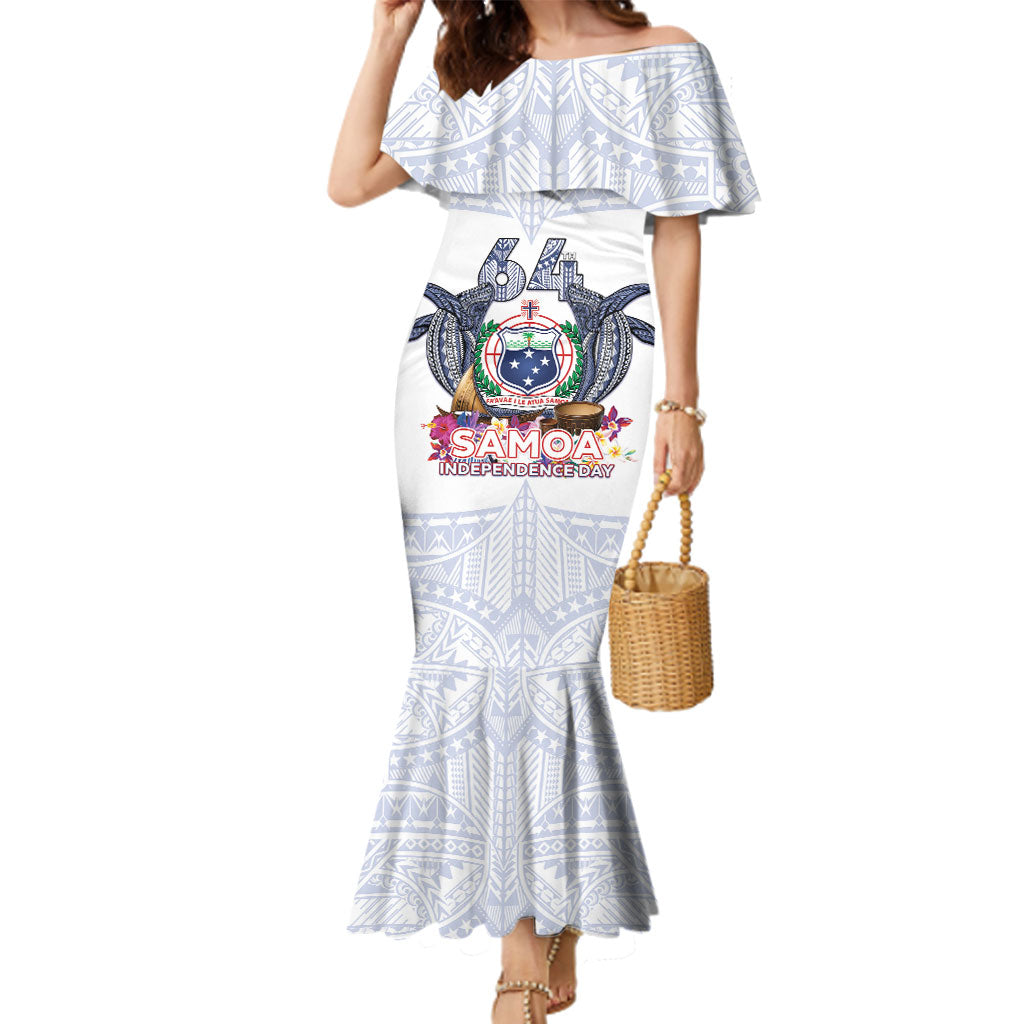 Samoa Independence Day Family Matching Mermaid Dress and Hawaiian Shirt Samoa United For A New Beginning LT05 Mom's Dress White - Polynesian Pride