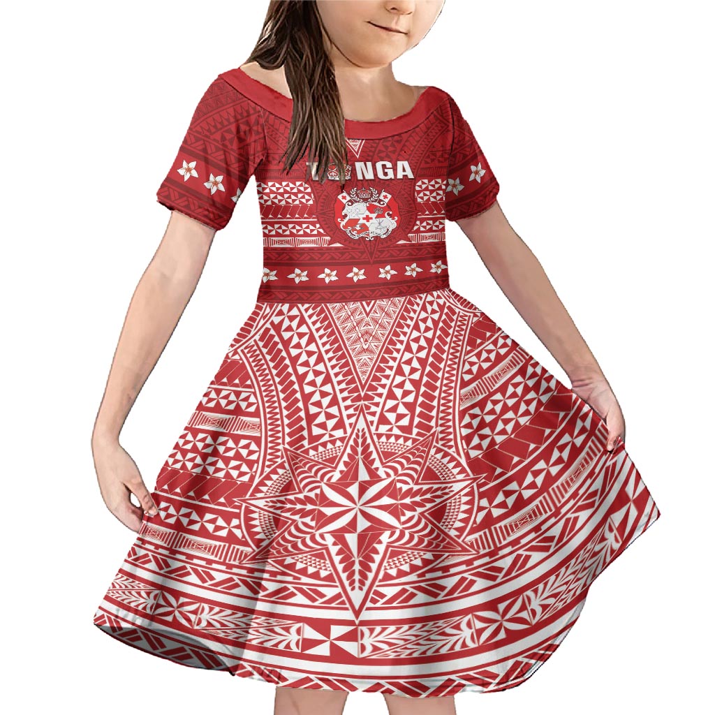 Tonga King Tupou VI Day Family Matching Mermaid Dress and Hawaiian Shirt Traditional Tongan Kupesi Pattern LT05 Daughter's Dress Red - Polynesian Pride