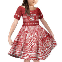Tonga King Tupou VI Day Family Matching Mermaid Dress and Hawaiian Shirt Traditional Tongan Kupesi Pattern LT05 Daughter's Dress Red - Polynesian Pride