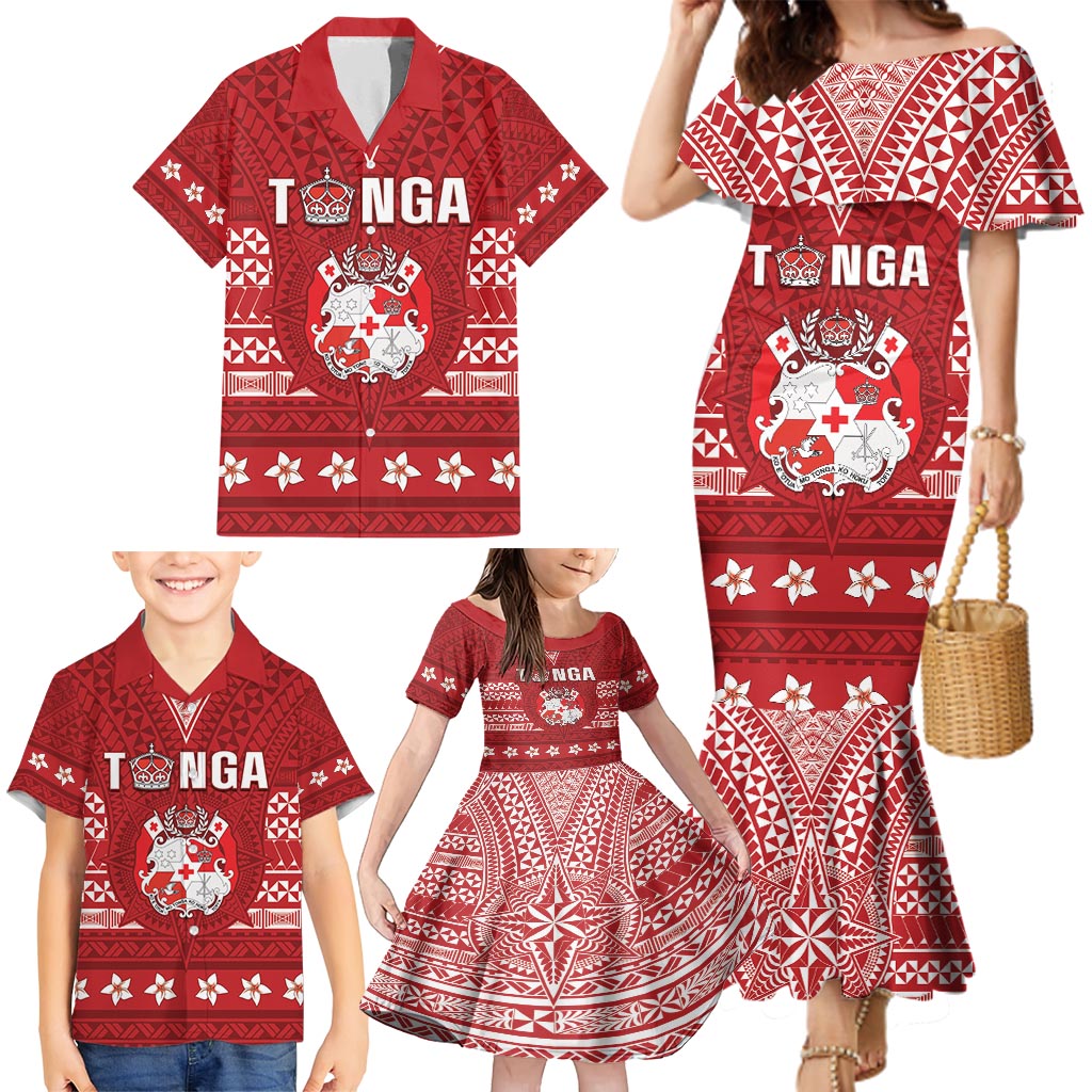 Tonga King Tupou VI Day Family Matching Mermaid Dress and Hawaiian Shirt Traditional Tongan Kupesi Pattern LT05 - Polynesian Pride