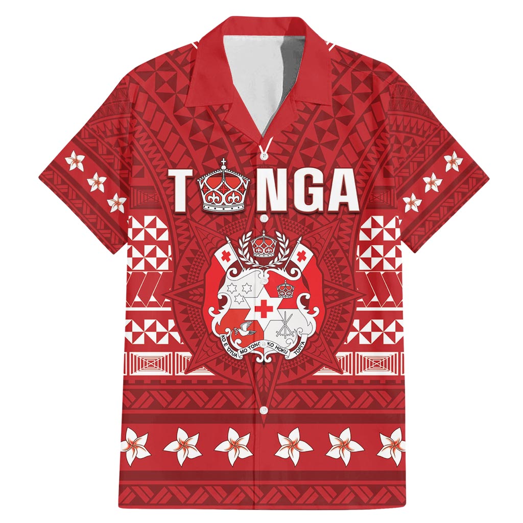 Tonga King Tupou VI Day Family Matching Mermaid Dress and Hawaiian Shirt Traditional Tongan Kupesi Pattern LT05 Dad's Shirt - Short Sleeve Red - Polynesian Pride