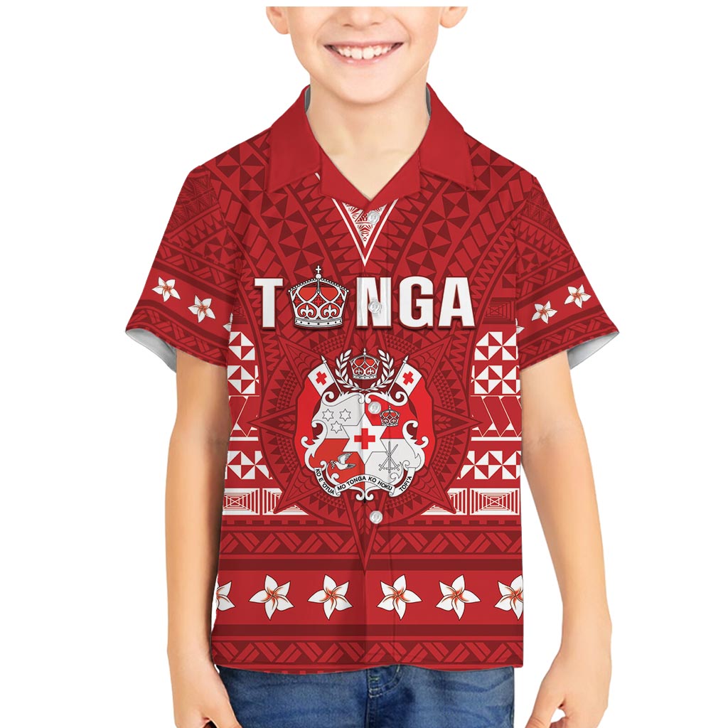 Tonga King Tupou VI Day Family Matching Mermaid Dress and Hawaiian Shirt Traditional Tongan Kupesi Pattern LT05 Son's Shirt Red - Polynesian Pride