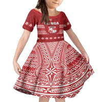 Tonga King Tupou VI Day Family Matching Short Sleeve Bodycon Dress and Hawaiian Shirt Traditional Tongan Kupesi Pattern LT05 Daughter's Dress Red - Polynesian Pride