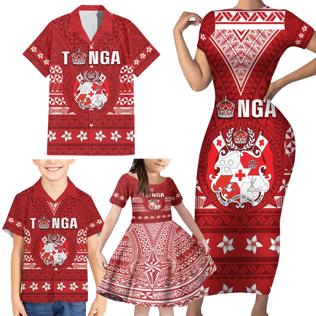 Tonga King Tupou VI Day Family Matching Short Sleeve Bodycon Dress and Hawaiian Shirt Traditional Tongan Kupesi Pattern LT05 - Polynesian Pride