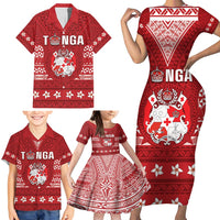 Tonga King Tupou VI Day Family Matching Short Sleeve Bodycon Dress and Hawaiian Shirt Traditional Tongan Kupesi Pattern LT05 - Polynesian Pride