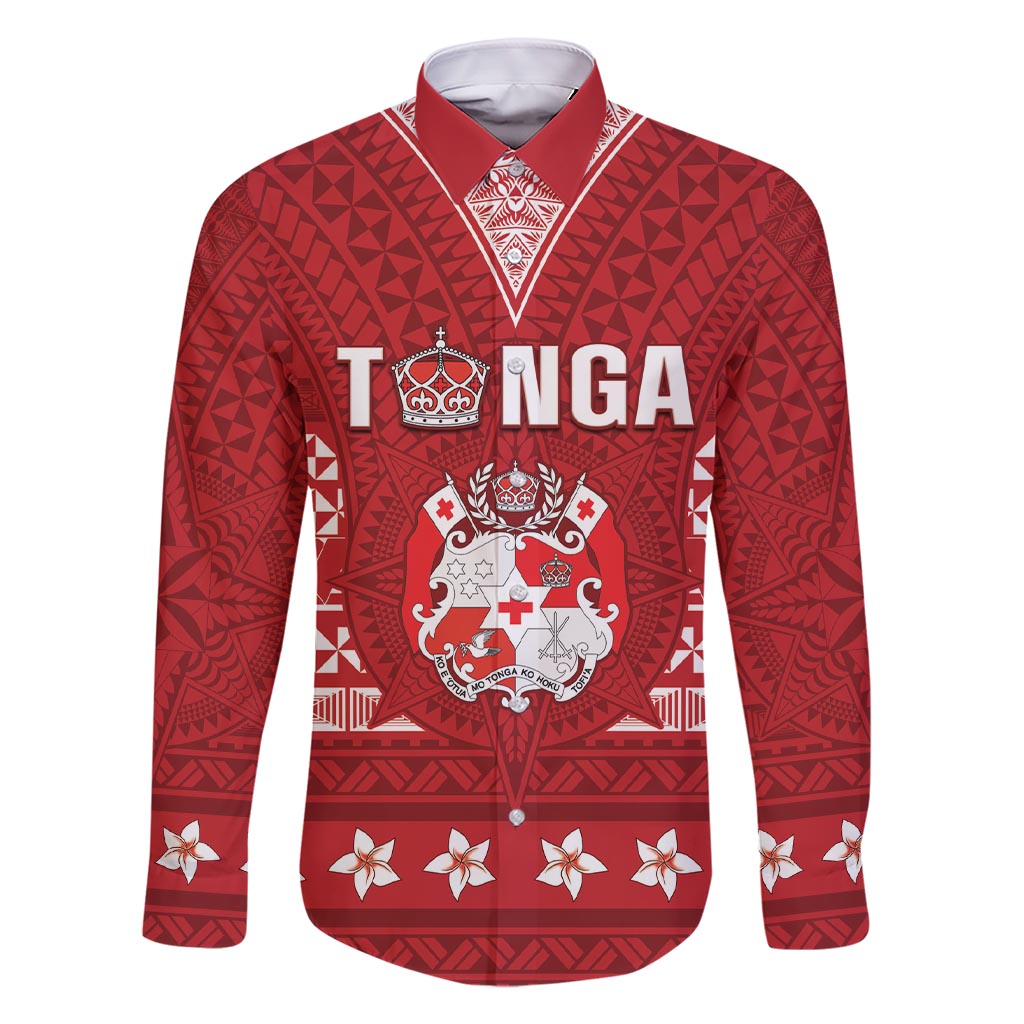 Tonga King Tupou VI Day Family Matching Short Sleeve Bodycon Dress and Hawaiian Shirt Traditional Tongan Kupesi Pattern LT05 Dad's Shirt - Long Sleeve Red - Polynesian Pride