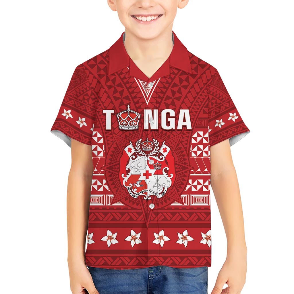 Tonga King Tupou VI Day Family Matching Short Sleeve Bodycon Dress and Hawaiian Shirt Traditional Tongan Kupesi Pattern LT05 Son's Shirt Red - Polynesian Pride