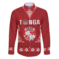 Tonga King Tupou VI Day Family Matching Summer Maxi Dress and Hawaiian Shirt Traditional Tongan Kupesi Pattern LT05 Dad's Shirt - Long Sleeve Red - Polynesian Pride