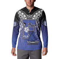 Custom Fiji Drua Button Sweatshirt Fijian Tapa Pattern