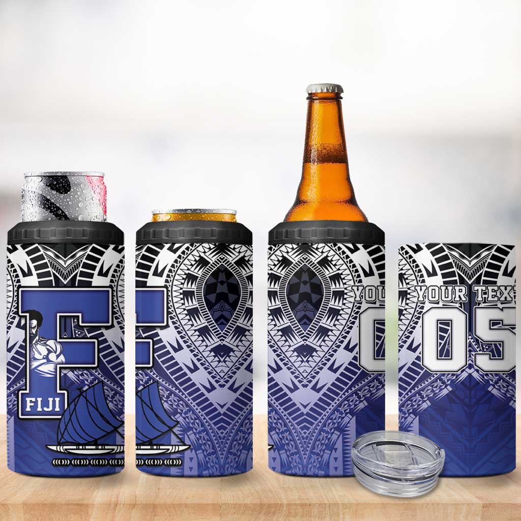 Custom Fiji Drua 4 in 1 Can Cooler Tumbler Fijian Tapa Pattern