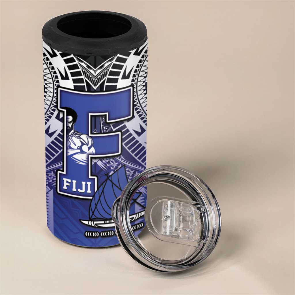 Custom Fiji Drua 4 in 1 Can Cooler Tumbler Fijian Tapa Pattern