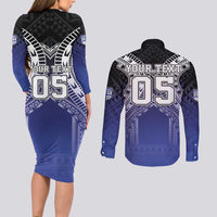Custom Fiji Drua Couples Matching Long Sleeve Bodycon Dress and Long Sleeve Button Shirt Fijian Tapa Pattern
