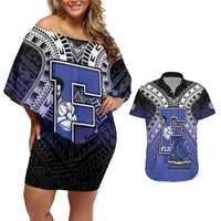 Custom Fiji Drua Couples Matching Off Shoulder Short Dress and Hawaiian Shirt Fijian Tapa Pattern