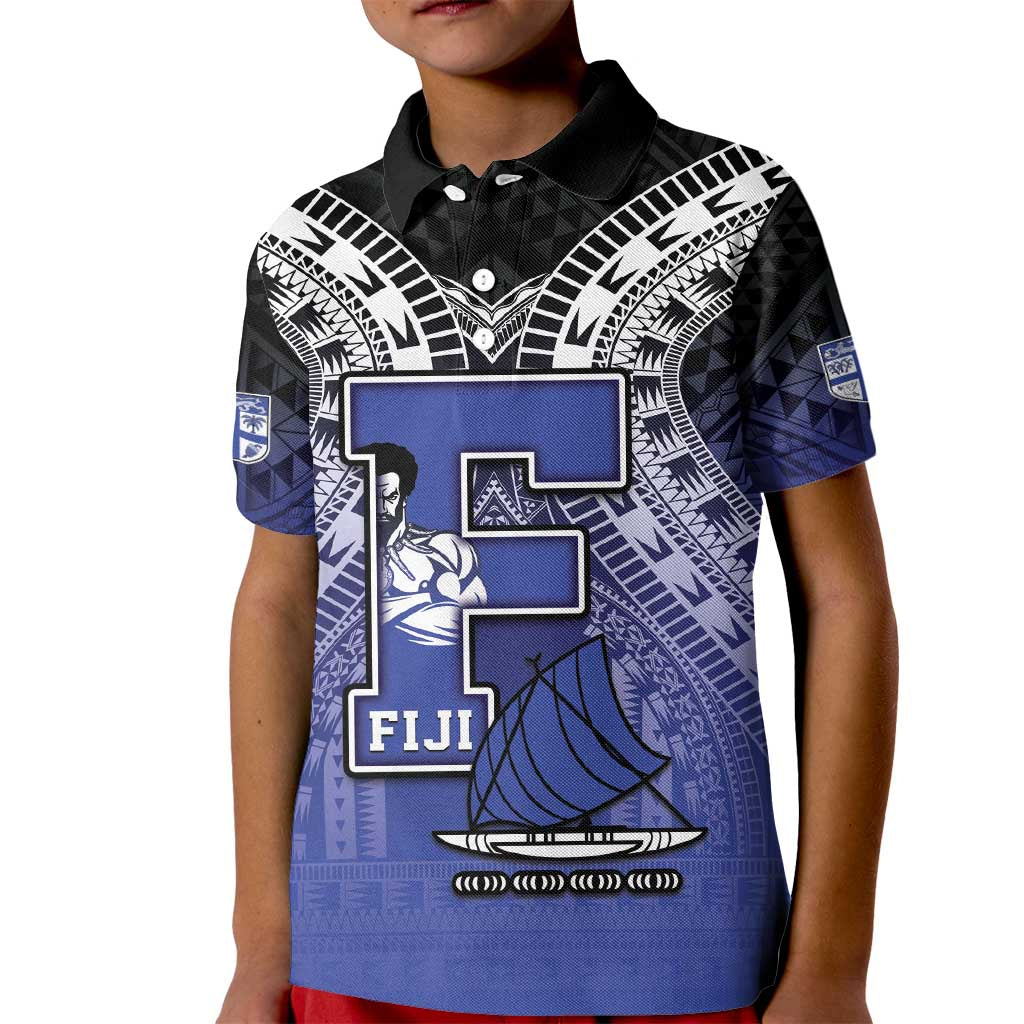 Custom Fiji Drua Kid Polo Shirt Fijian Tapa Pattern