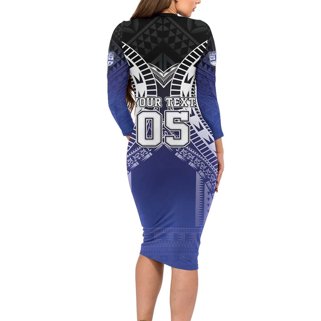 Custom Fiji Drua Long Sleeve Bodycon Dress Fijian Tapa Pattern