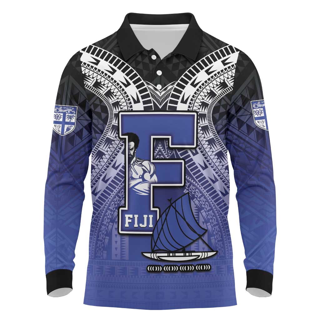Custom Fiji Drua Long Sleeve Polo Shirt Fijian Tapa Pattern