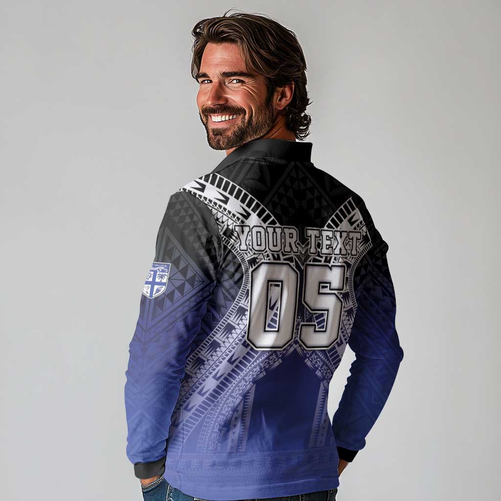 Custom Fiji Drua Long Sleeve Polo Shirt Fijian Tapa Pattern