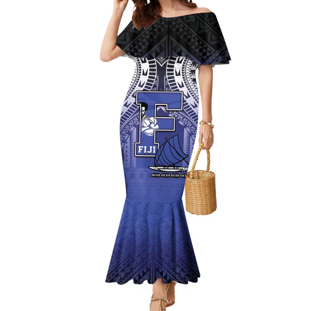 Custom Fiji Drua Mermaid Dress Fijian Tapa Pattern