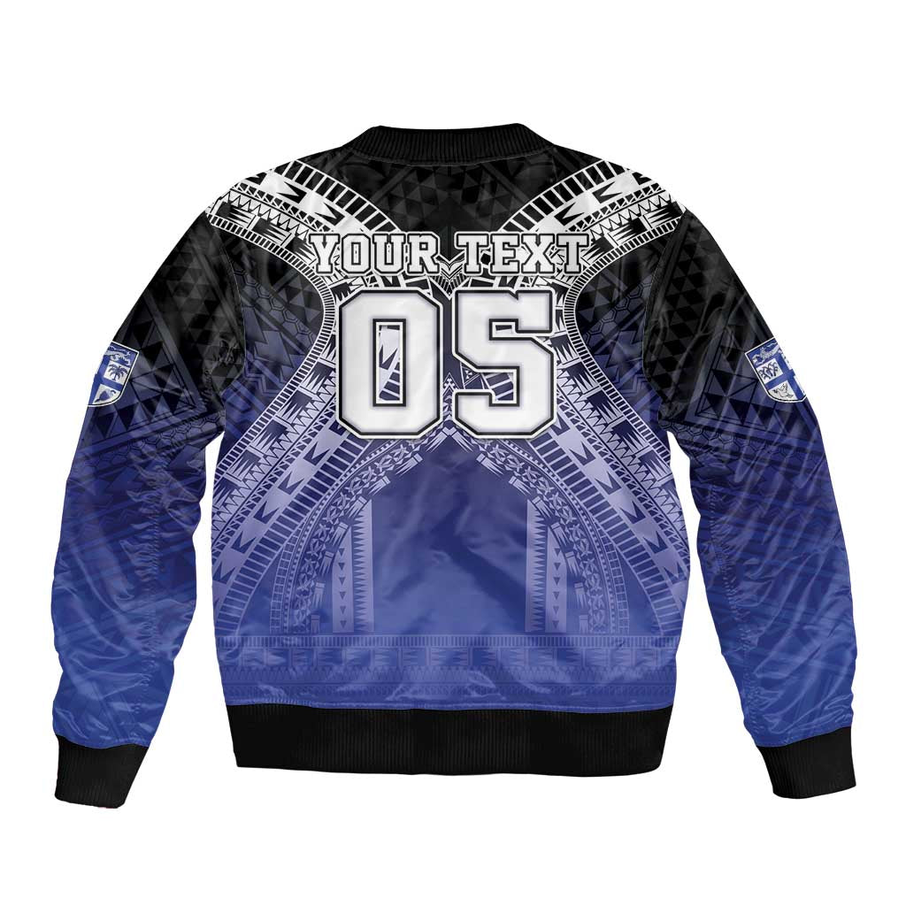 Custom Fiji Drua Sleeve Zip Bomber Jacket Fijian Tapa Pattern
