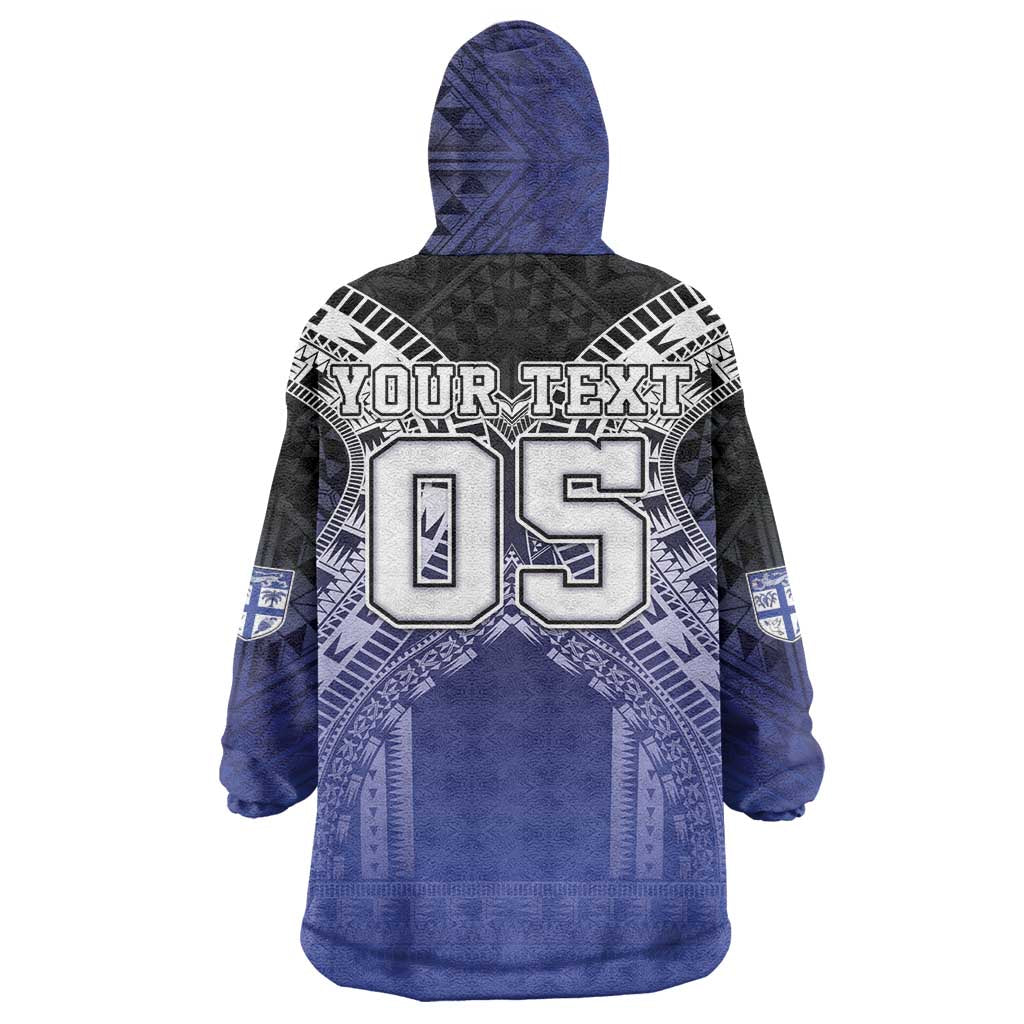 Custom Fiji Drua Wearable Blanket Hoodie Fijian Tapa Pattern